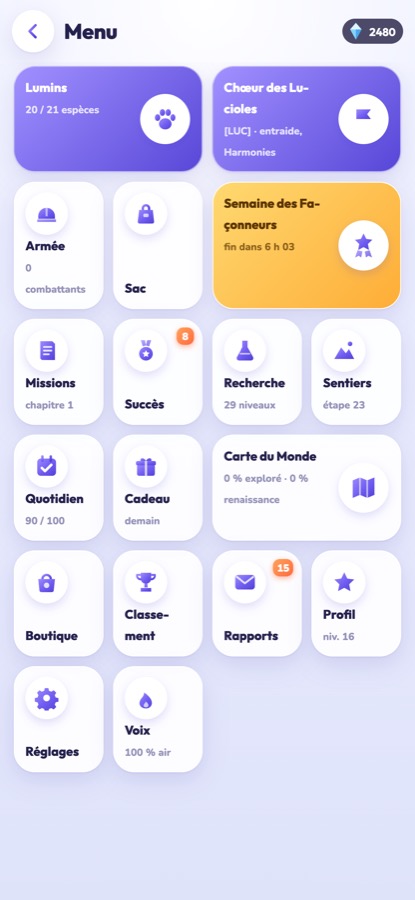 Le menu du jeu